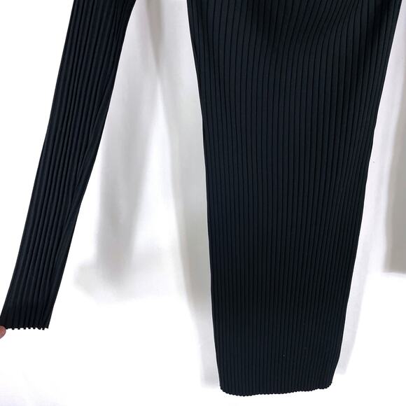 Helmut Lang Lux Pima‎ Long Sleeve Dress Black Ribbed Mini Collared Sz L - Picture 8 of 12